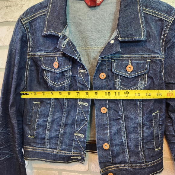 ARIZONA JEAN Womens Dark Wash Denim Jacket Button Down Crop Waist Size M - Picture 10 of 12
